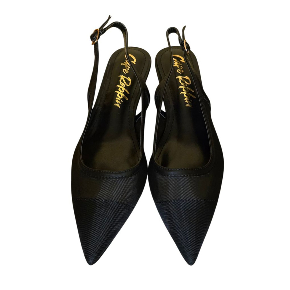 NWT‎ Cape Robbin Black Pointed Toe Slingback Kitten Heels 7.5